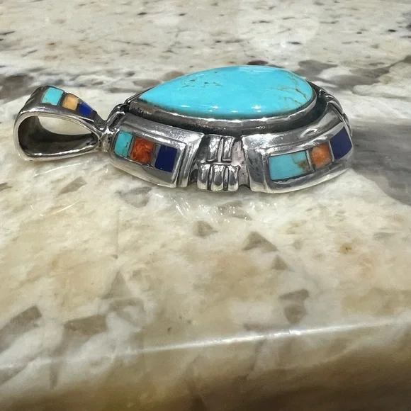 CAROLYN POLLACK turquoise with inlay accent pendant - Picture 5 of 8